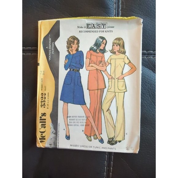 1972 McCALL'S #3322 - LADIES CUTE RETRO DRESS - LONG TUNIC & PANTS PATTERN Sz 14 - Picture 1 of 4